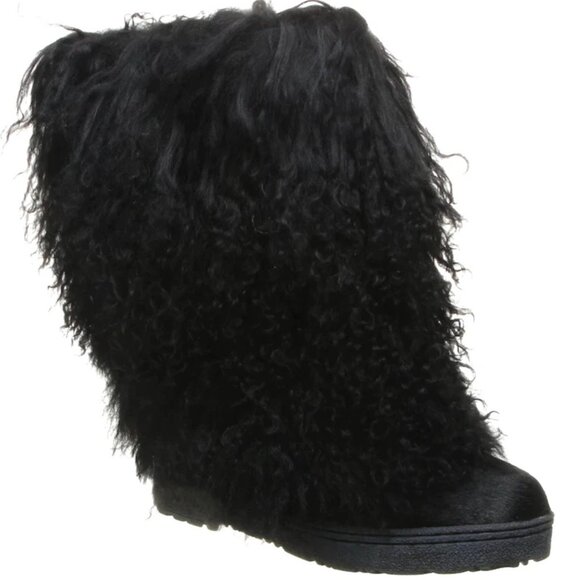Bearpaw Boetis II Black Curly Lamb Fur Sheepskin Lined Mongolian Sherpa Boots 6 - Picture 1 of 8
